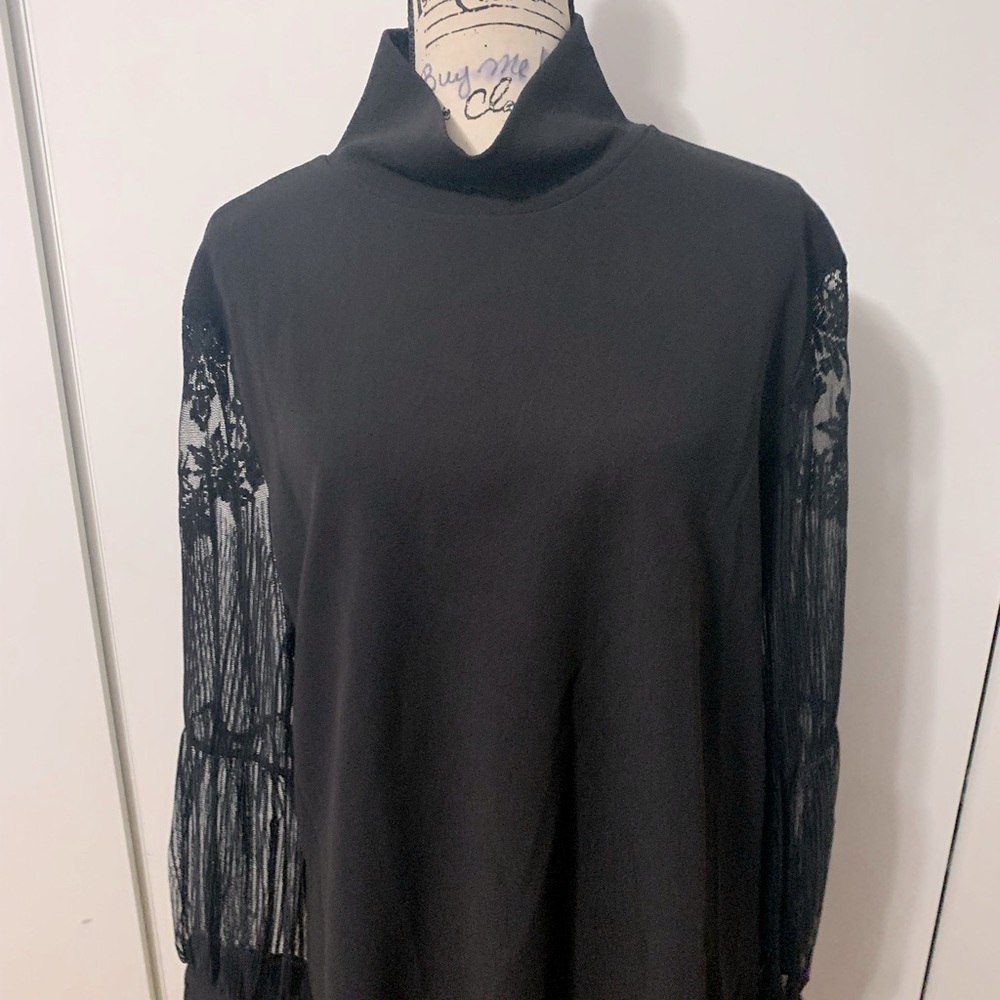 Shein black blouse with lace sleeves